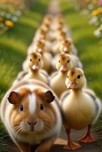Guinea Pig Leads the Duckling Conga Line! 🐥🐹