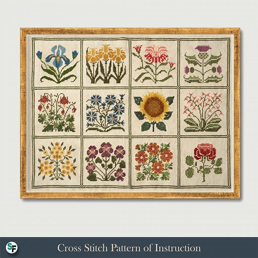 Floral Folk Art | Cross-stitch Pattern | Symbol Chart Instruction | Multi-color Palette | Digital Download - Etsy