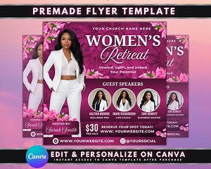 Women's Retreat Flyer, DIY Flyer Template Designs, Women's Meeting Conference Flyer, Networking Flyer, Premade Floral Guest Speaking Flyer - Etsy