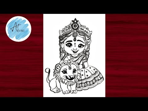 How to draw devi durga maa | draw durga maa | easy durga maa drawing | devi durga with lion drawing