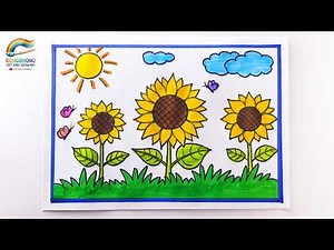 Easy Sunflower Garden Drawing | Beautiful Nature Scenery Drawing Step by Step