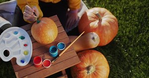 Top View Child Decorates Pumpkin Prepares Stock Footage Video (100% Royalty-free) 1093366043 | Shutterstock