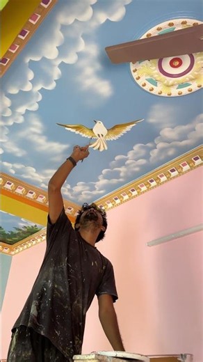 Completing the work of painting of ceiling in New Barrackpore