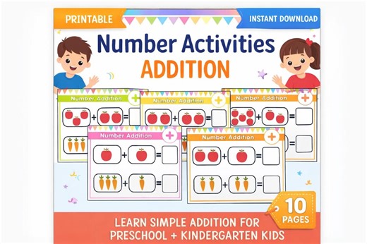 Number Activities Addition Worksheets 1–10 – Simple Math for Preschool & Kindergarten (PDF) - Etsy