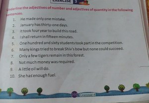 Underline the adjectives of number and adjectives of quantity i... | Filo