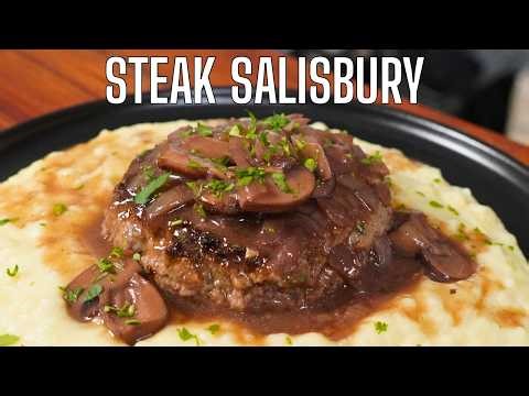 Le Steak haché Purée à la sauce aux champignons