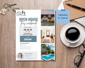 Open House Flyer Template | Realtor Marketing | Editable Canva Real Estate Flyer | Instant Download - Etsy Canada