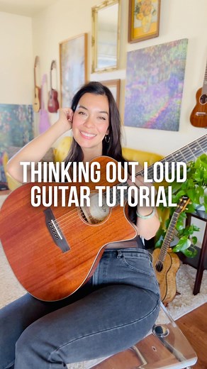 Bernadette Teaches Music on Instagram: "Thinking Out Loud by Ed Sheeran Easy Guitar Tutorial Hi!!  Let’s learn how to play this song on our guitars. You’ll need chords D, G, and A. You can play any strumming pattern that feels right for you, but I’m playing D D D DU. In this video I’m playing the slim mahogany acoustic guitar by @kalabrandmusic Thank you so much for jamming with me today! 﫶"