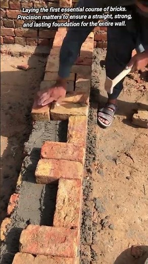 Expertly Laying the Essential First Course of Brick Foundation.