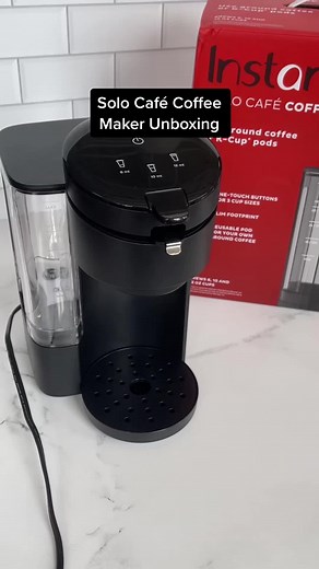Let’s unbox our Instant Solo Café Coffee Maker! This product comes with a reusable pod for your own ground coffee and can brew eight, ten, or twelve ounces of coffee. Head over to walmart.com to buy your own.