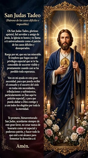 🙏❤️ ORACIÓN A SAN JUDAS TADEO, PATRONO DE LOS CASOS DIFÍCILES E IMPOSIBLES ✨🕊️