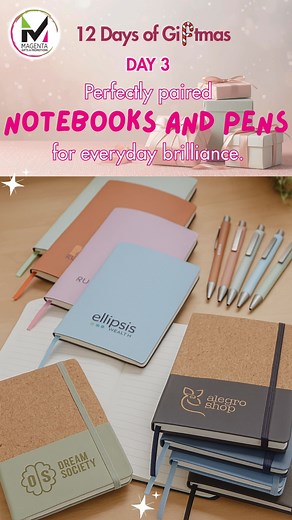 Unwrap today’s Giftsmas inspiration🎁… These specially selected stationery items are the perfect way to show a little client appreciation or simple to spoil your team members. 🎁Vogue Burford A5 Soft Cover Notebook: If you’re wanting to brand your notebook, this softcover available in many shades, lends itself beautifully to debossing! 🎁Cork A5 Hard Cover Notebook: Eco-friendly, with the added benefit of naturally repelling dust - what?! Yes! 🎁Vogue Omega Ball Pen: Available in pastel shades, 