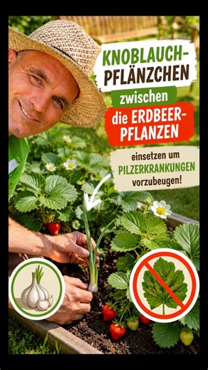 Planting garlic among strawberries to prevent fungal diseases.#info