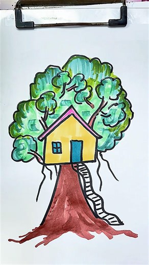 How to draw a tree house so beautiful #stepbystep #howtodraw #treehouse #easydraw #quickdraw