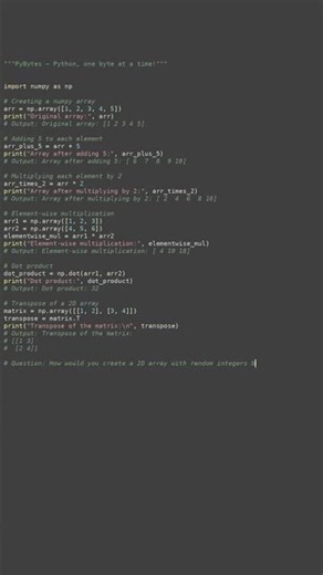 numpy array operations #python #showcase