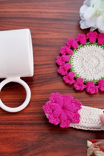 #1 3D⚡💯Crochet Flower 💯👌 Coaster💯👌Very easy crochet flower coaster making for beginners #knitting #tunisiancrochet #paraknittingneedles #knittingforbeginners #cloth #tipsforgirls 💘 #tips #foryou