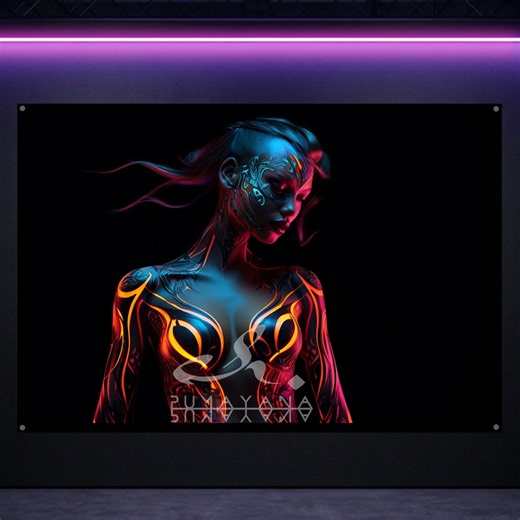 Tantra Goddess Blacklight Tapestry: UV Reactive Glowing Wall Hanging
