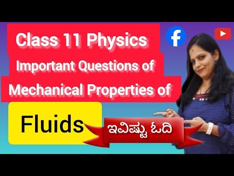 Important Questions of Mechanical Properties of Fluids |Class 11|1stPuc physics