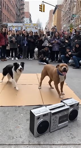Dogs breakdancing in New York