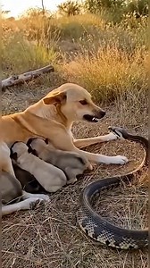 A Female Canine Defends Her Offspring by Fighting a Snake During Feeding Time | Sakibur Sk