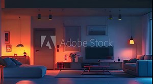 minimalist smart home living room featuring smart lighting and modern decor. Ideal for showcasing contemporary interior design and smart home technology.