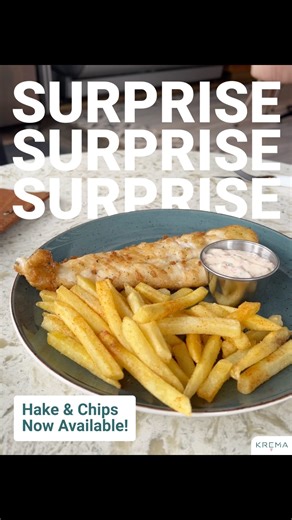 Our golden-crisp Hake & Chips is finally here, flaky on the inside, crispy on the outside, and served with a side of joy. 🍋 Fresh. Flavourful. Fried to perfection. Now available at 📍 Krema - Atterbury Value Mart #KremaCafe #HakeAndChips #NewOnTheMenu #FoodieFinds #PretoriaEats #FreshAndCrispy #KremaSurprise #SeafoodLovers #FoodieSpot #EatOutPretoria #LocalFavourites #ComfortFoodFix #CrispyCravings #HakeTime #CatchOfTheDay | Krema - Caffe e Gelato