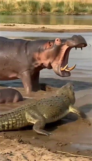 Hippo Mom DESTROYS Croc - SAVES Baby! 🦛 새끼구출 🦛 救出 #viral #hippo