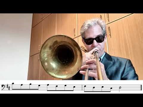 D major Scale Exercise for trombone play along - slow, one octave