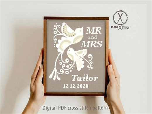 Wedding Cross Stitch Pattern, Personalized Counted Chart, Love, Anniversary, Wedding Gift DIY, Digital PDF - Etsy