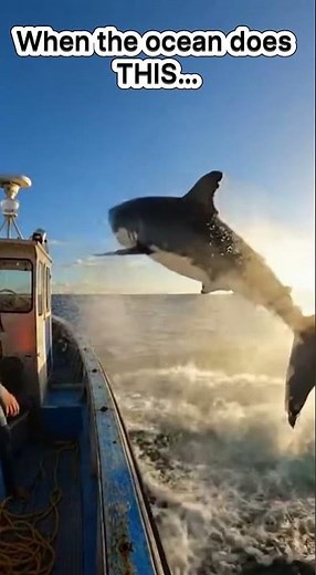 Giant Great White Shark Breaches Next to Small Boat in Epic Slow Motion😱🦈🌊