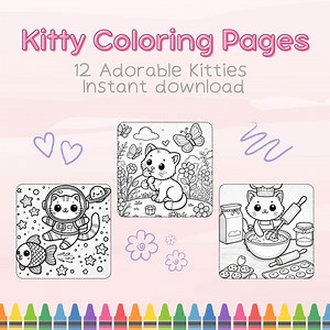 12 Adorable Kitty Coloring Pages - Instant Download, Printable Coloring Pages, Kitties Doing Activities - Etsy