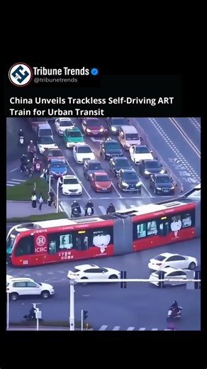 China has introduced the Autonomous Rail Rapid Transit (ART), a trackless train that runs on regular roads without physical rails. Using rubber-clad iron wheels and sensors that follow special road markings, it creates a "virtual track," combining the convenience of buses, trams, and metros with unmatched flexibility. The ART is fully electric, can carry over 300 passengers, and ensures high transparency in operation. It also comes with advanced safety features like pedestrian and obstacle detec