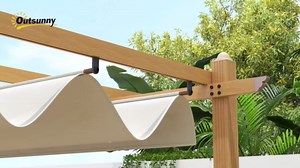 Outsunny 10' x 10' Retractable Pergola Canopy, Wood Grain Aluminum Pergola, Outdoor Sun Shade Shelter for Grill, Garden, Patio, Backyard, Deck, Cream White