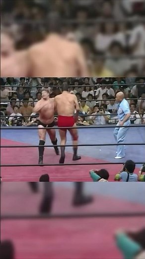スタン•ハンセンのウェスタンラリアットを16文キックで防ぐもショートレンジのラリアットがジャイアント馬場に炸裂！