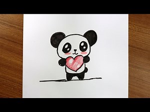 KAWAII PANDA DRAWING || HOW TO DRAW A CUTE PANDA HOLDING HEART
