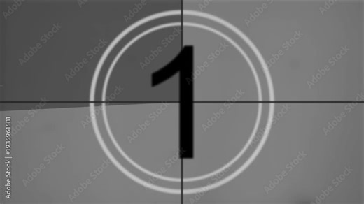 Old film countdown animation. Old Movie countdown from five to one with flickering texture animation 4K