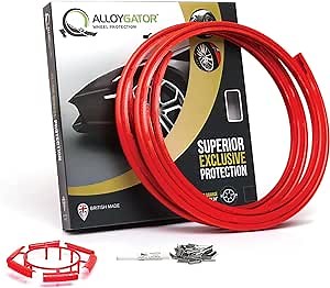 AlloyGator Red Rim Protector for Car Wheels (Fits 12-24" Wheel Diameter) - Pack of 4 Premium Alloy Wheel Protector to Avoid Scratches & Scuffs - Adhesive Free Curb Rash Rim Protectors
