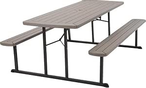 COSCO Outdoor Living 6 ft. Folding Picnic Table, Taupe Wood Grain with Brown Legs