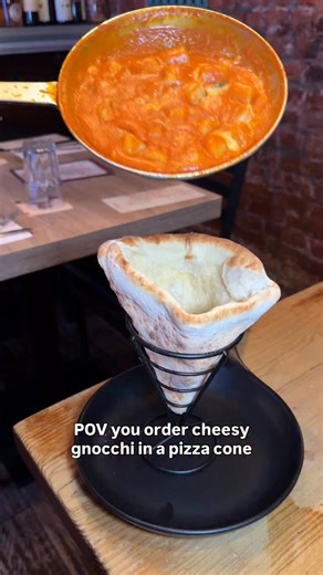 Cheesy gnocchi in a pizza cone - say no more 😋 #gnoccheria #fyp #nyc | Gnoccheria East Village
