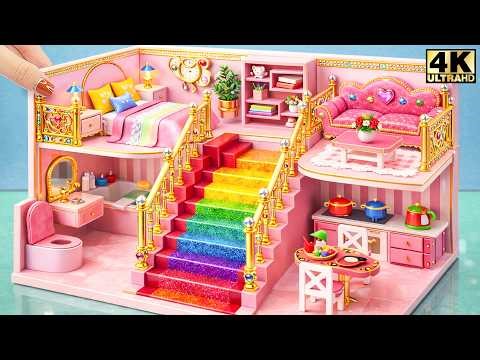 Make Luxury Pink House with Rainbow Stairs & Secret Details Inside for Princess 🌈 DIY Mini House