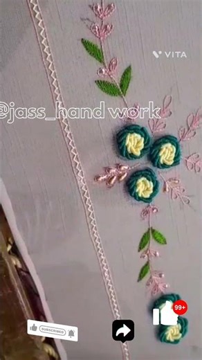 Elegant Floral Hand work Design 🌸 | Easy Needle Work Border Tutorial @jass_hand_work #shorts