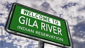 Welcome to Gila River Indian Reservation Road Sign, Arizona USA. Realistic 3d Animation