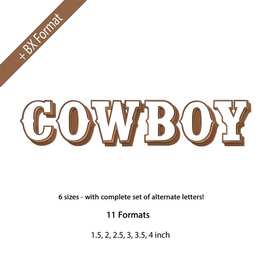 Cowboy Shadow Embroidery Font, Fill Stitch Monogram Machine Embroidery Alphabet, Western Font Embroidery, 6 Sizes, 11 Formats   BX Font - Etsy