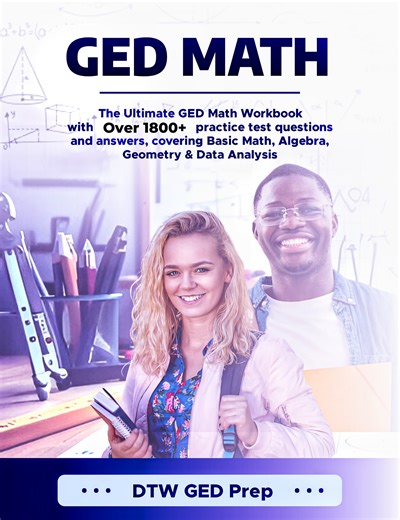 DTW GED Math 1800  Practice Test Questions & Answers 2026 Workbook (E-book, 818 pages) - DTW GED PREP