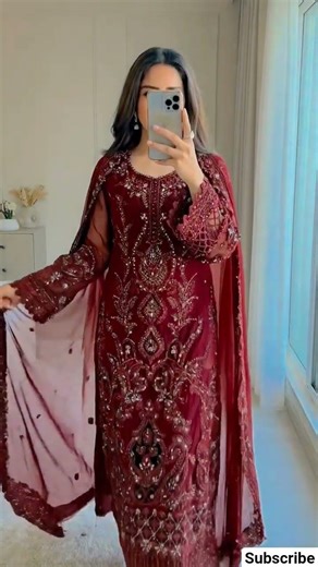 Viral Eid Outfit 2026 🔥 Maroon Embroidered Dress #shorts