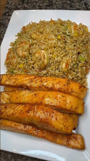 Coconut shrimp fried rice with salmon #cooking #easyrecipes
