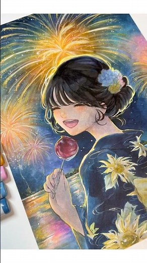 コピックで花火の塗り方🎇 #copic #illustration #イラストメイキング
