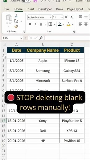 Stop Deleting Blank Rows Manually ❌ Excel Hack 🔥#Excel#ExcelTips