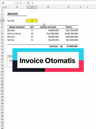Invoice Otomatis #excel #trick #tips