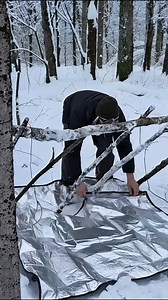 Day 2 of me camping out in my cardboard box shelter in a snow storm #fyp #camping #outdoors #snow #wintercamping | Wood-91